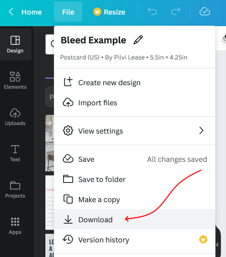 Canva: download with bleeds