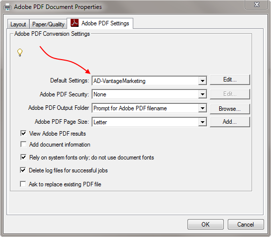 Publisher Adobe PDF Properties Settings