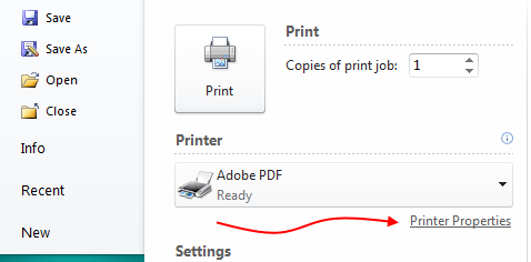 Publisher Print to PDF Printer Properties